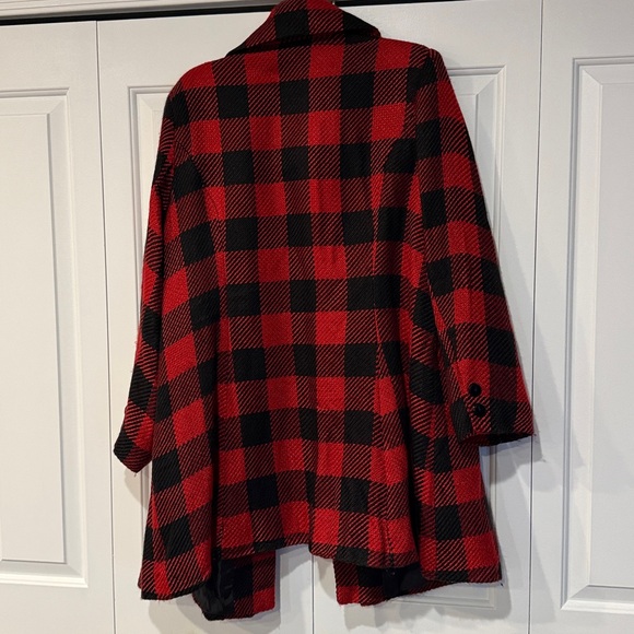 Denim 24/7 Red and Black Plaid Pea Coat - Picture 6 of 9